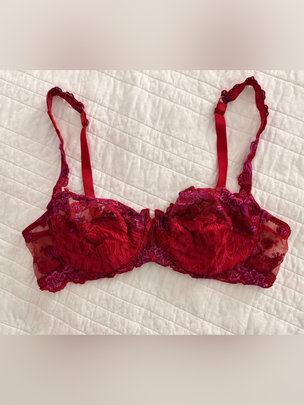 Red Lace Underwire Balconette Bra Size 38
